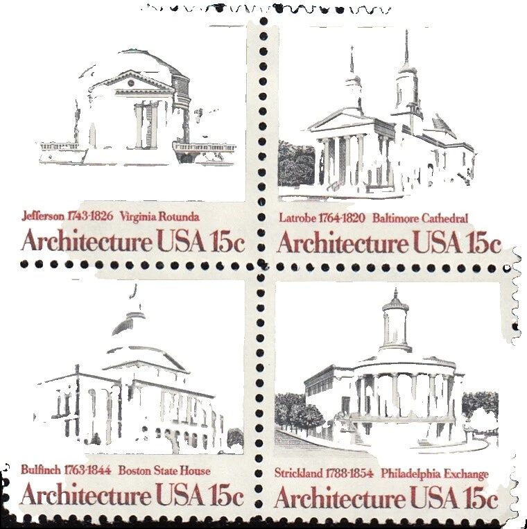 Estampillas de Estados Unidos negra de arquitectura