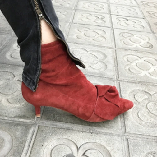 Red leather hotsell kitten heel boots