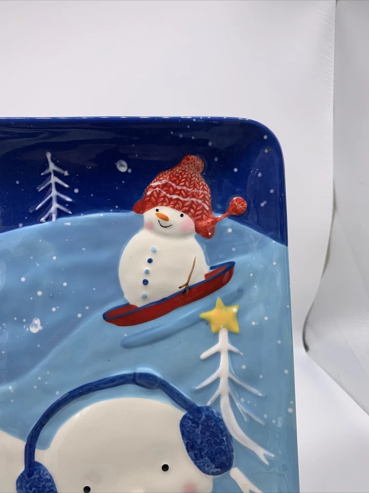 St Nicholas Square Rare Let it Snow Dinner Plate 11” Snowman Winter Holidays - Image 4 of 4