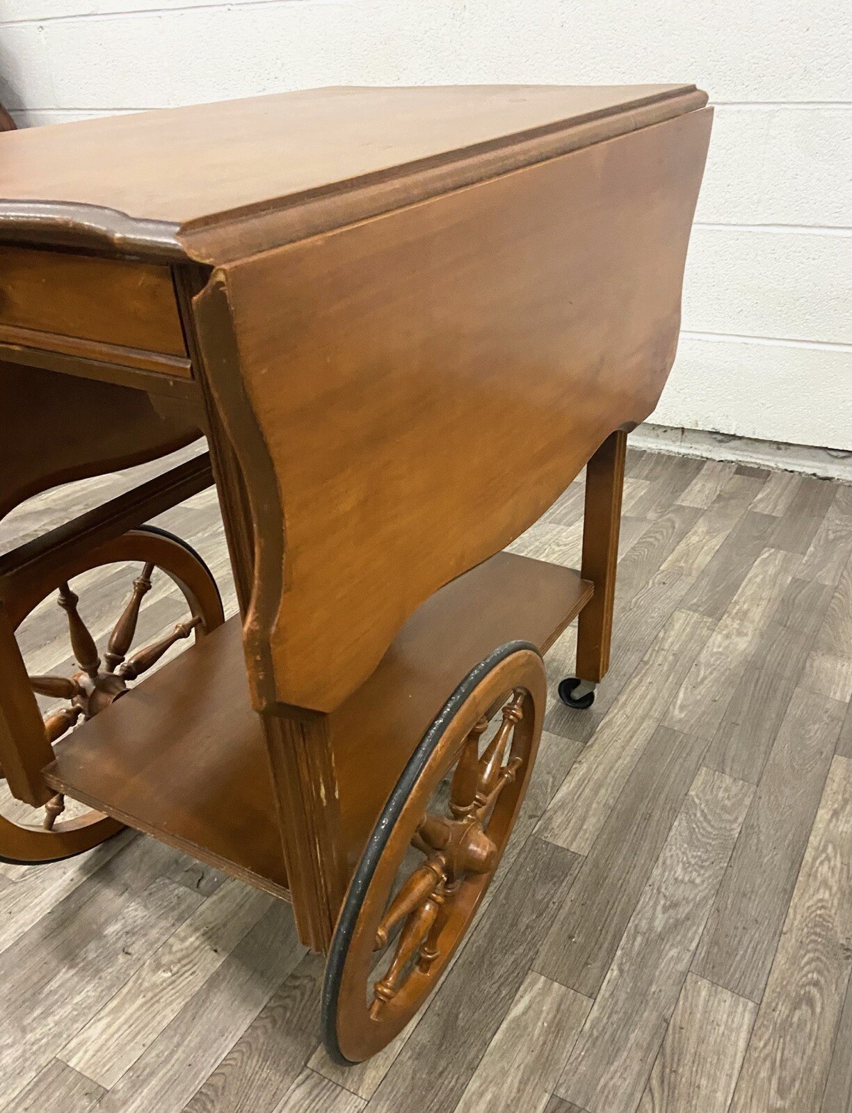 Vintage Solid Maple Drop Leaf Bar Cart Tea Cart eBay
