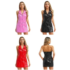 Women Dress Metallic Backless Night Out Clubwear Sleeveless Pole Dance Party