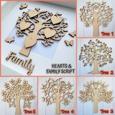 Wooden MDF Tree Shape Blank Family Frame Wedding Guestbook Crafting FREE hearts