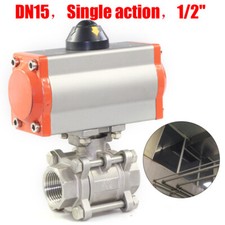 1/2" 3-Piece Single-Acting Pneumatic Air Actuated Ball Valve Stainless Steel USA