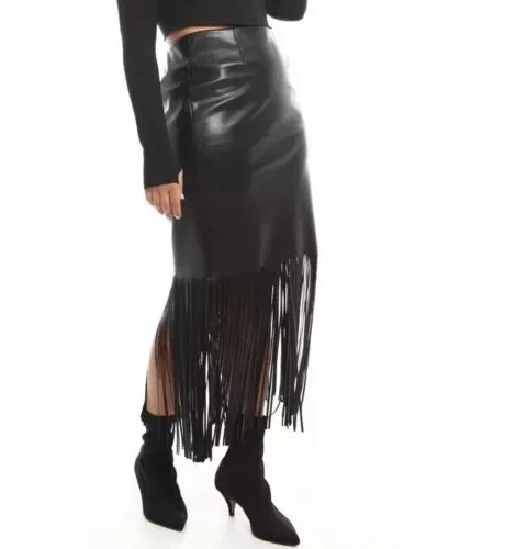 Damenrock schwarz Lammleder 100% weiches Leder Fransenrock Freizeitrock - Bild 1 von 6