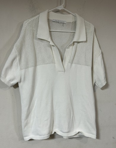 English Factory Sweater Johnny Collar Woman’s Medium Cream Mixed Media