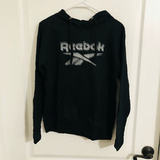 Reebok Black Hoodie Sweatshirt Logo Graphic Long Sleeve Pullover Size Small NWT