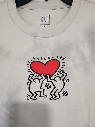 New Keith Haring Red Heart Mens Medium Pop Street Art Grey Cloud Tie Dye T-shirt - Picture 3 of 4