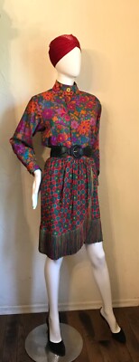 YSL rive gauche 80s スタンドカラー ピンストライプ ドレス Vintage 1990-91 YSL Yves Saint Laurent Rive Gauche Colorful Dress