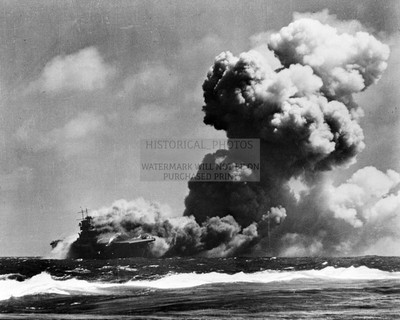 USS WASP BURNING AFTER BEING STRUCK BY THREE JAPANESE TORPEDOS 8X10 FRAMED PHOTO
