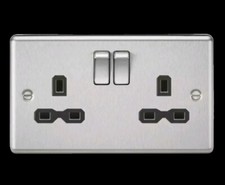Image of Brushed Chrome 2G Switched Socket 13a 230v. Double Socket Brushed Steel #g6