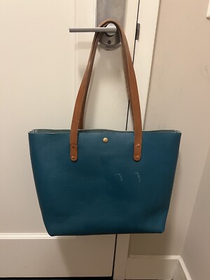 KMM & Co East West Tote Aqua Bull Hide With 10 Inch Straps