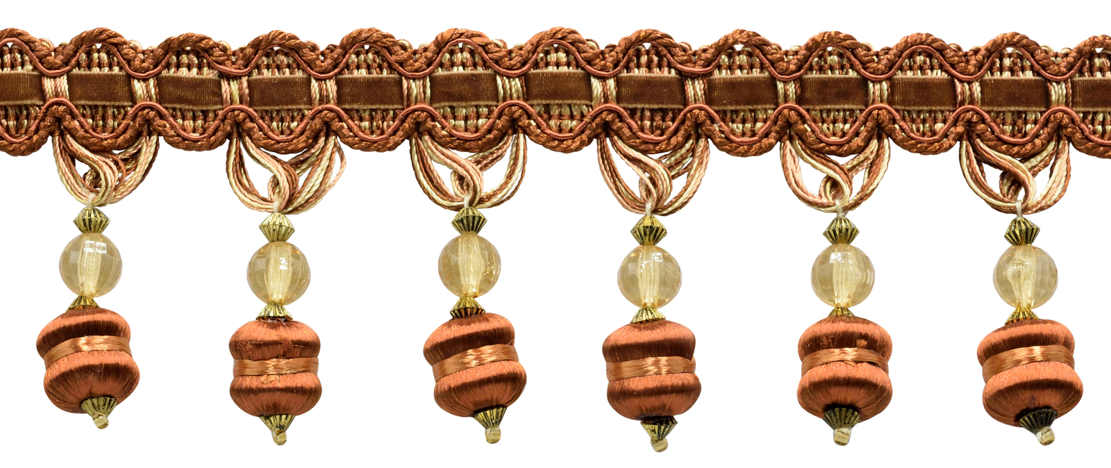 Beaded Tassel Fringe Trim, Color# 08 - Toffee Brown [Sold By The Yard]