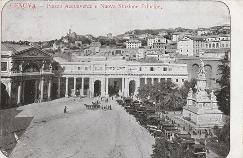 Tirage Albuminé Vintage De Gênes (Italie), Piazza Acquaverde - Circa 1880 - Format 10x15 Cm
