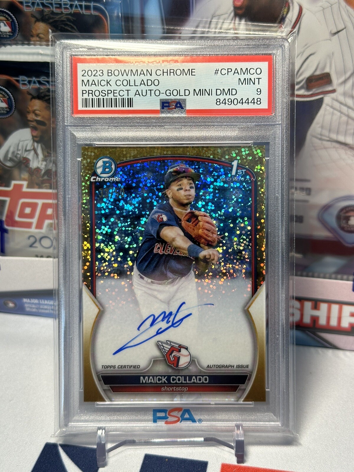 2023 Bowman Chrome 1st Auto Gold Mini Diamond #CPA-MCO Maick Collado /50 PSA 9