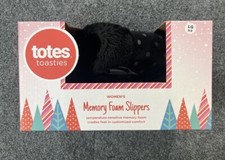 Totes Toasties Memory Foam Slippers Black Polka Dot Large 8-9 New in Box