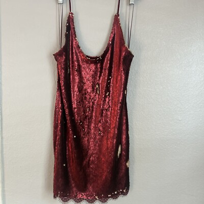 FREE PEOPLE Women Sequin Slip Mini Dress Red Rose/Gold Pink Combo Size M |  eBay