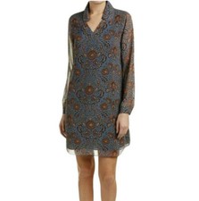 CAbi Provincial Tunic Dress Womens Size X-Small XS Blue Brown Floral Style 3295