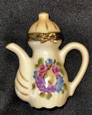 LIMOGES FRANCE MINIATURE TEAPOT WITH FLOWERS DESIGN FIGURINE