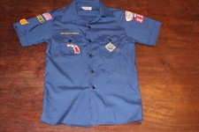 Boy Scouts of America BSA Youth Shirt Large  No Size Blue Sewn Patches