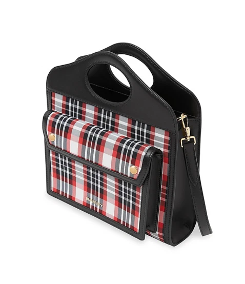 AUTH NWT Burberry Pocket Vintage Check Cotton CutOff Handle Tote Bag In  Multi