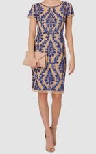 Adrianna Papell Women's Beige Embellished Short-Sleeve Dress Size: 6
