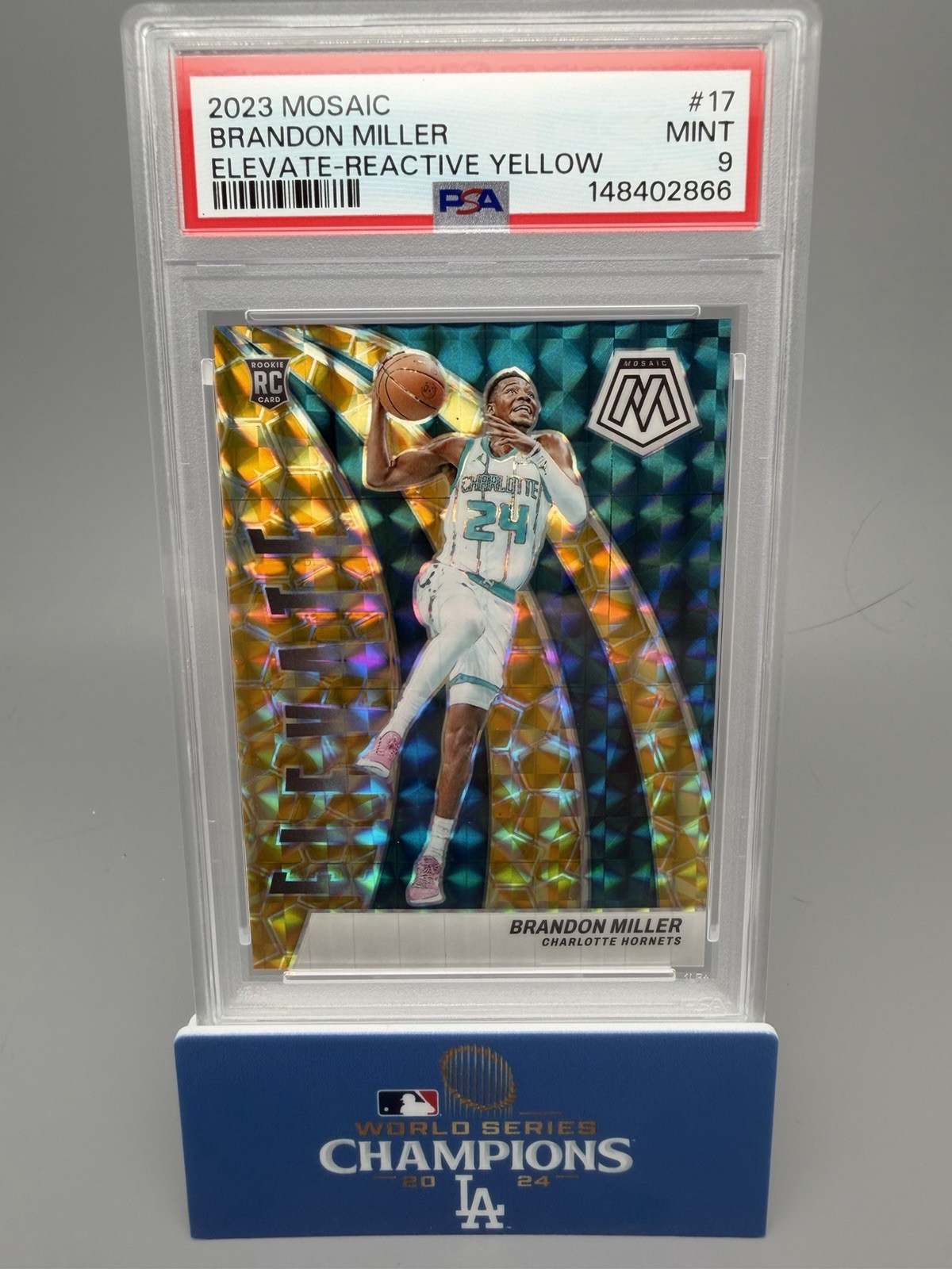 Brandon Miller 2023-24 Mosaic Elevate Reactive Yellow 89/99 Card #17 PSA 9