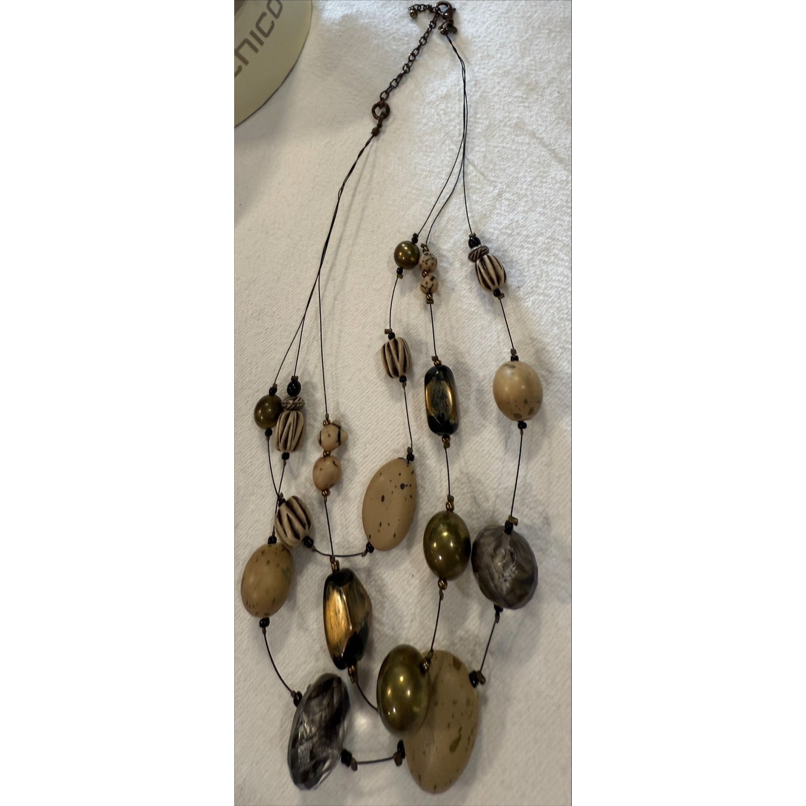 Chicos Multi Strand Beaded Necklace Earth Tones Adjustable Boho Chic Jewelry