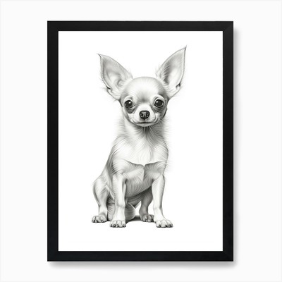 Chihuahua Hund, Strichzeichnung 2 Kunst P gerahmtes Wandbild Poster Leinwanddruck Bild