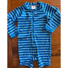 Hanna Andersson 85/2t Blue White Striped Short Sleeve Rash Guard UPF 50
