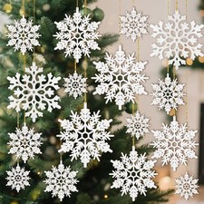 42pcs White Snowflake Ornaments - Christmas Tree Decorations, Hanging Snowflake