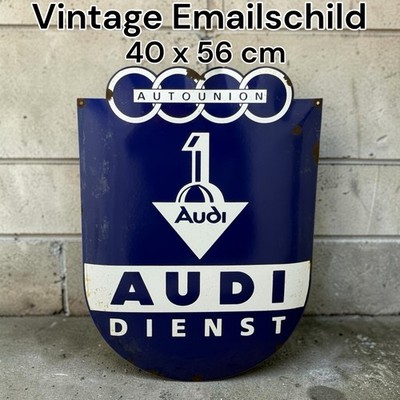 Vintage Alt AUTO UNION AUDI DIENST Emaille Reklame Schild Enamel Plaque Sign