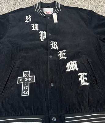 Supreme Old English Corduroy Varsity Jacket Black Size Large New