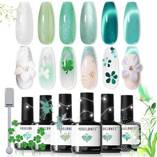 Modelones Glitter Gel Nail Polish Set, 6 Colors White Green Lake Blue Pearl Shim