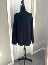 AB Studio Black Cable Knit Sweater Off Shoulder Size XL