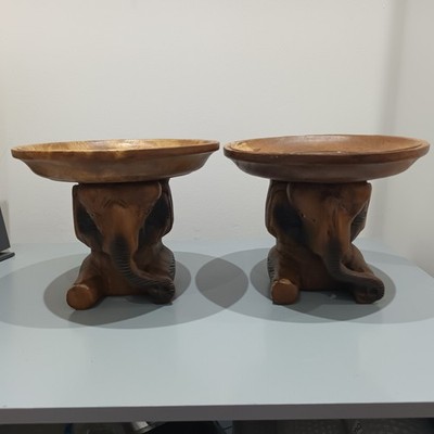 Paar kleine Elefantentische aus Holz | handgeschnitzte Mini-Beistellhocker Deko 