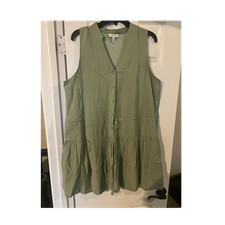 Nine West Women's Green Solid V-Neck Sleeveless Ruffle Button dress Size XL