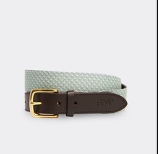 Vineyard Vines Belt Canvas Leather Green Whale Print Men's Sz 30