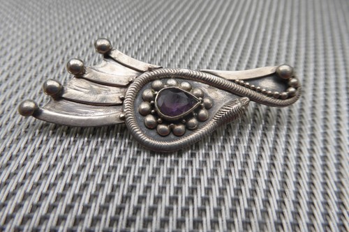 Brosche Silber mit lila Amethyst mit Schlange Jugendstil ? - Bild 6 von 11