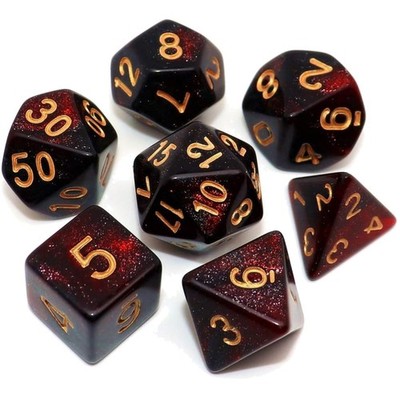 Dice Set, 7 Pieces, Polyhedral, Red Black Nebula, RPG, Dungeons & Dragons