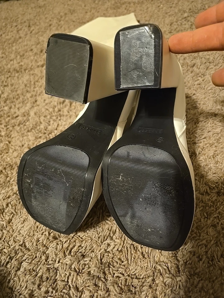 Botas de bambú para mujer talla 8,5 cuero blanco tacón alto hasta la rodilla Foto 4 de 4