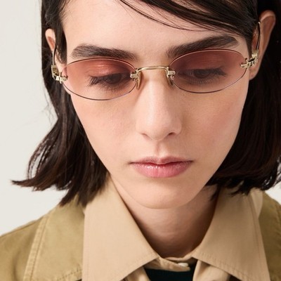Miu Miu Logo MU A54S ZVN70O Round Sunglasses in Gold / Pink Gradient Lens