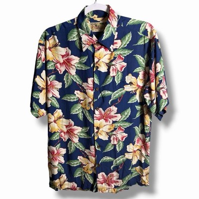 Tori Richard Hawaiian Button Up Shirt Mens Small Floral Blue Viscose