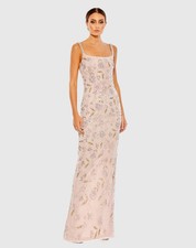 HAND BEADED FLORAL GOWN WITH BEADED SPAGHETTI STRAPS Size 8 Rose 498
