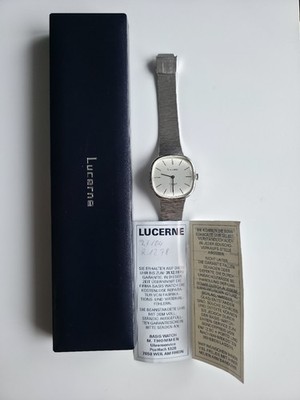Lucerne Swiss Vintage Dress Watch 1978 17 Jewels Original Box & Papers Near Mint
