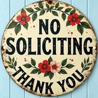 Vintage Floral "No Soliciting" 8inch Metal Round Sign Outdoor Front Porch Decor