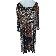 Karen Kane Women's 3X Geometric Tribal Print 3/4 Sleeve Shift Dress Southwest