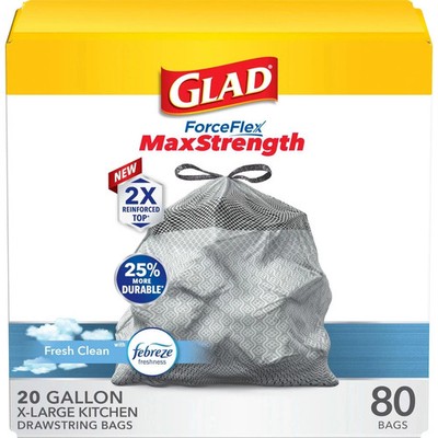 Glad Tall Kitchen Trash Bags 20 Gallon, XL MaxStrength Febreze Clean 80 Count