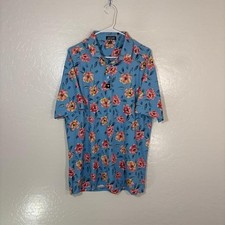 Bad Birdie Polo Shirt Mens XL Blue Floral Golf Performance Stretch Short Sleeve