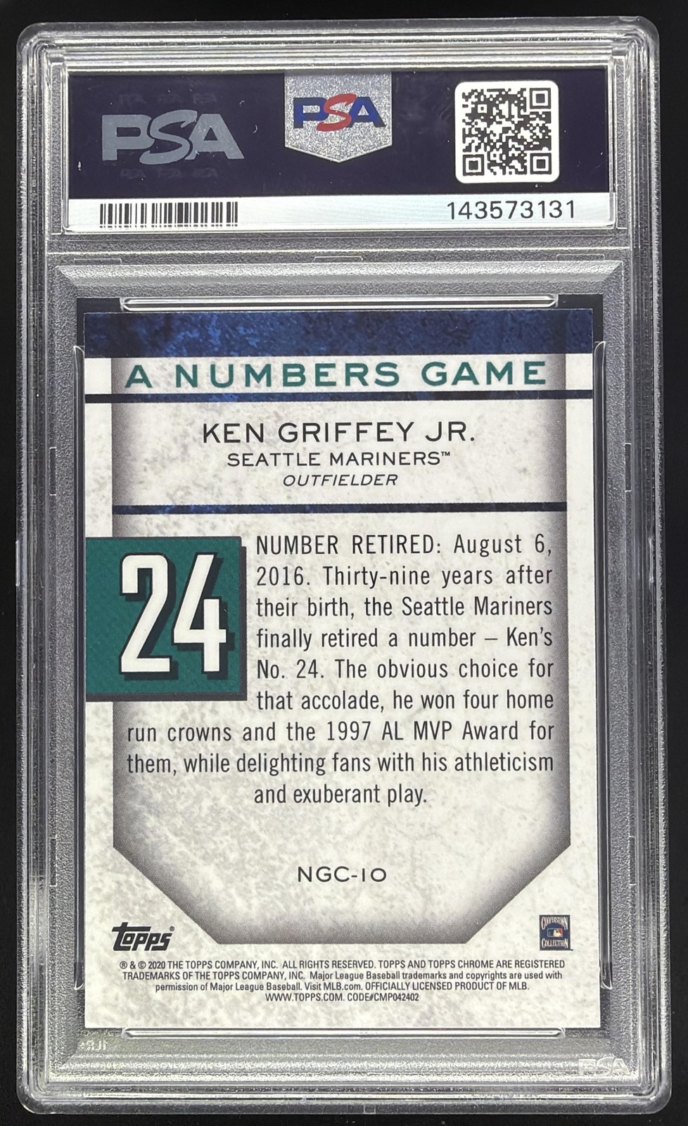 2020 Topps Chrome Update Ken Griffey Jr. A Numbers Game #NGC-10 Mariners PSA 10 view 2