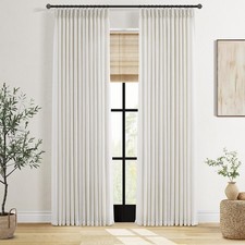 96 Inch Long Pinch Pleated Linen Curtains 2 Panels for Living Room Bedroom Na...